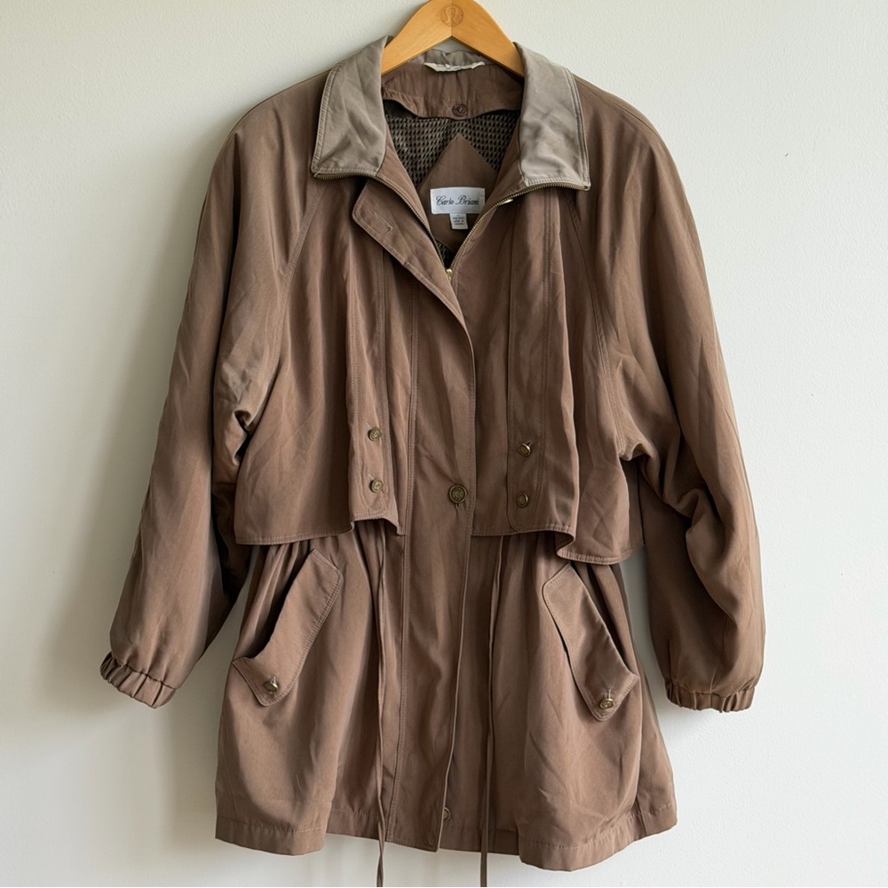 Carlo Briani Women’s Utility Jacket Brown Zip Front Removable Liner Size L